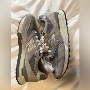New Balance Taupe and Gray Suede Athletic Sneakers
